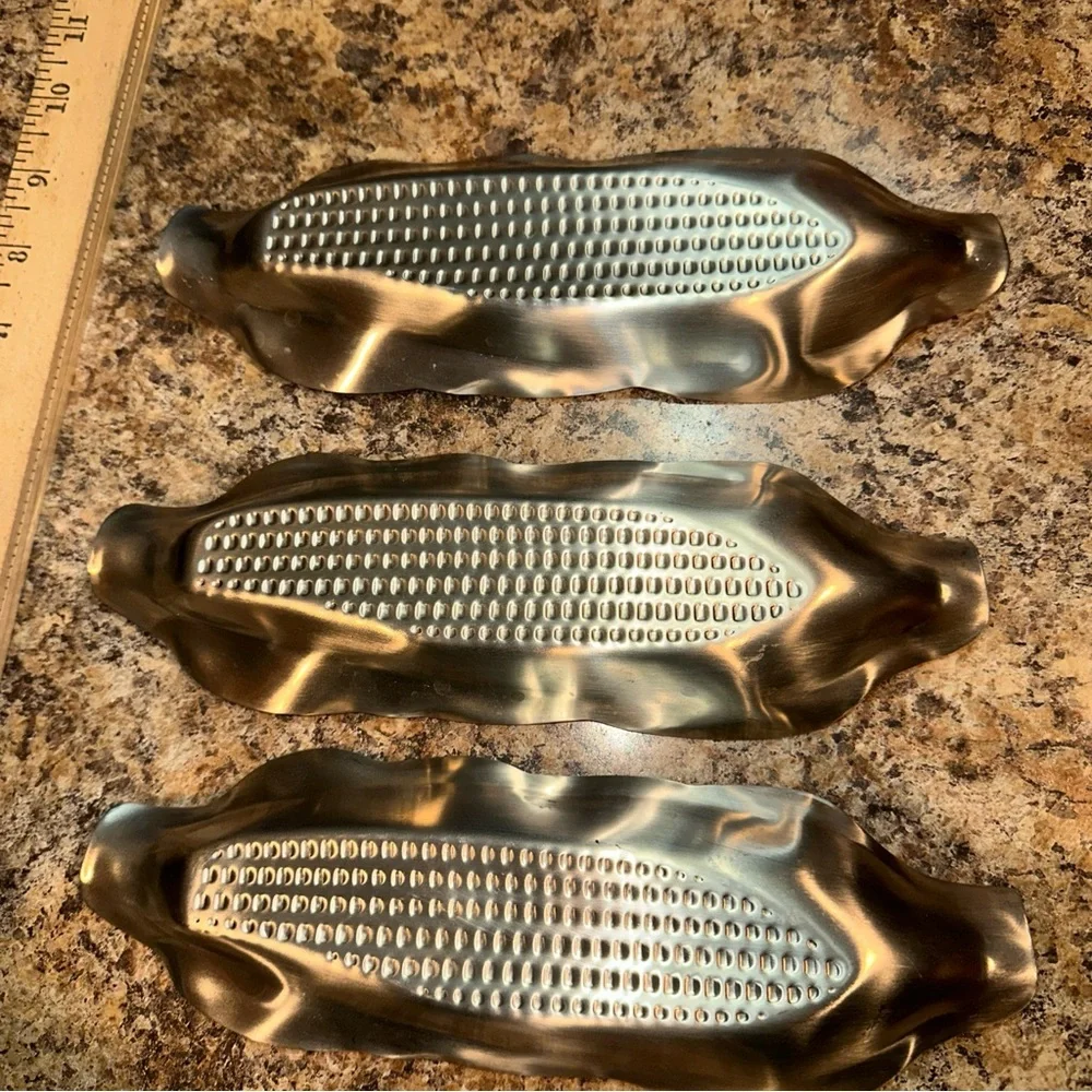 Crate & Barrel Set of Three Stainless Steel Corn Trays